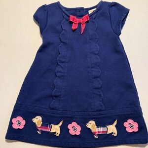 Gymboree Preppy Puppy Girls 12 18 Months Navy Blue Dress Red Bow Dog Appliqué